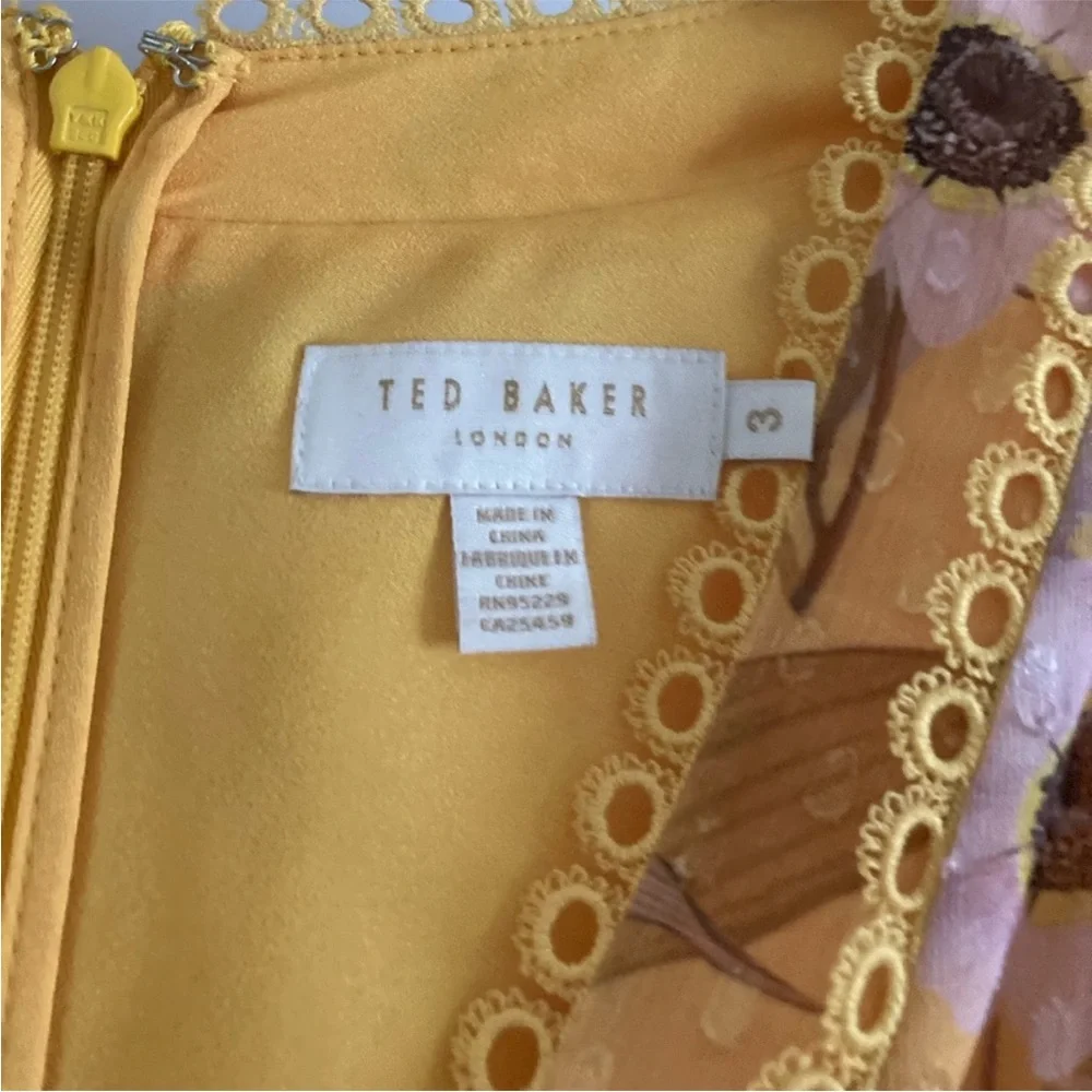 Ted Baker Mustard Floral Maxi dress Size 3 - Picture 6 of 9